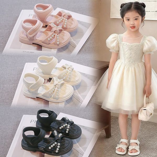 

Free shipping Hot Sale Girls Summer Sandals Toddler Kids Soft Bottom Non-slip Outdoor Beach Shoes Size26-36, White
