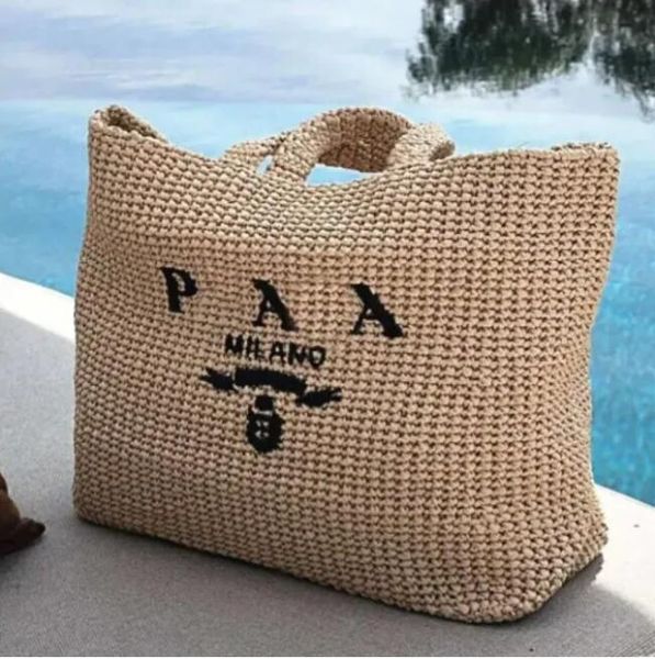 

New European-style fashionable luxury accessory - simple Rafi grass woven bag, hand-woven tote bag, handbag, large bag for mother and daughter shopping, Blue