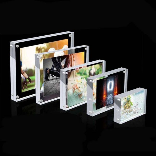 Clear Acrylic Picture Magnetic Photocard Holder Poster Display Stand Photo Frame Protect Office Desktop Ornament H260310