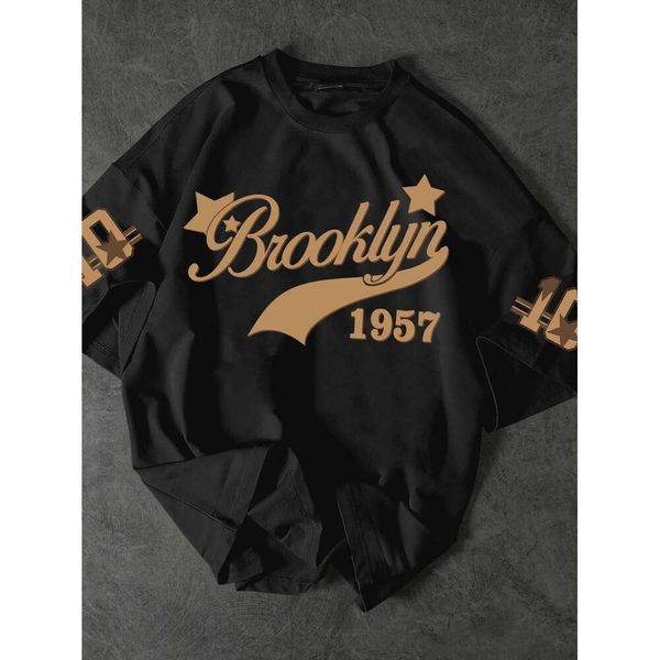 American new summer men's 1957 letter print comfortable and breathable round neck T-shirt outdoor street style top Z260310