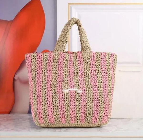 

10A New style European and American fashion simple raffia woven bag, hand-woven tote bag, hand-held large bag, mom shopping bag, Blue
