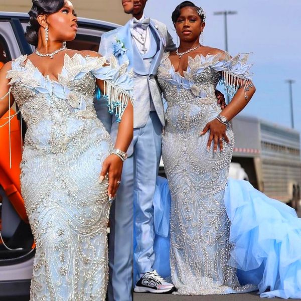 

2K26 Light Sky Blue Prom Dress 2026 Mermaid Prom Dress Beaded Crystals Florals Detachable Train Evening Dresses Birthday Party Formal Receiption Gowns Dresses ZJ0, Water melon