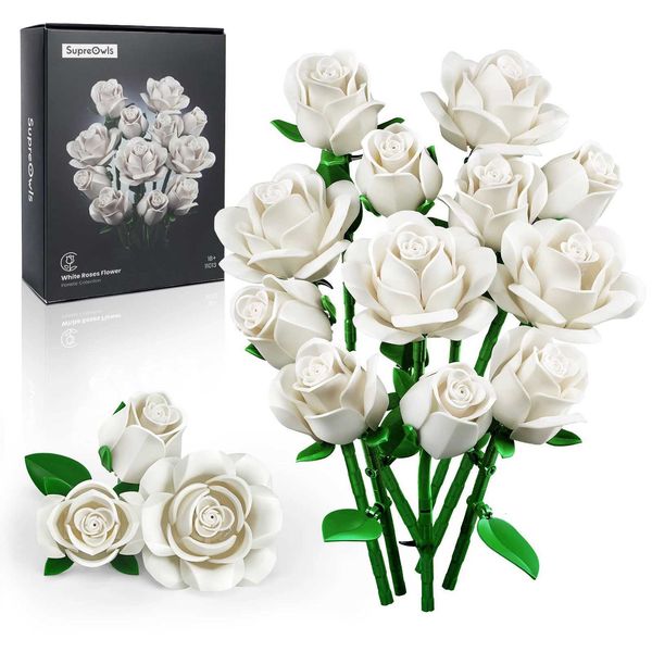 Roses Bouquet Building Blocks Set Artificial Flowers Home Decor Wedding Floral Bricks Toys Christmas Valentines Gift for Adults X260311