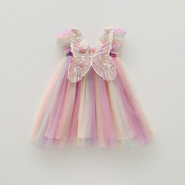 

Girl Butterfly Wing Tulle Dress, Toddler Rainbow Princess Tutu for Birthday Party, Pink-2
