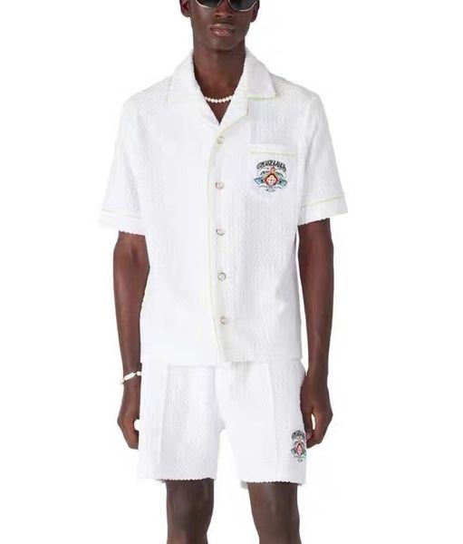 

26SS Casabalnc High-Quality Designer Loose Knit Straight Shorts New Trendy Unisex Buttons Wool Knitted Cardigan Sweater Set Summer Short Sleeve Polo Shirt Coat Tops, Rose