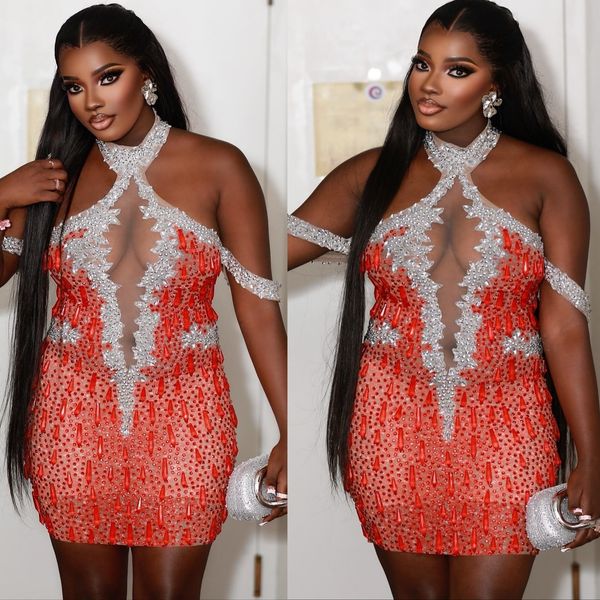 

2026 Orange Sheath Cocktail Dress Halter Rhinestones Appliques Short Mini Graduation Homecoming Dresses For Special Occasions Sweetheart Gowns ZJ061, Champagne