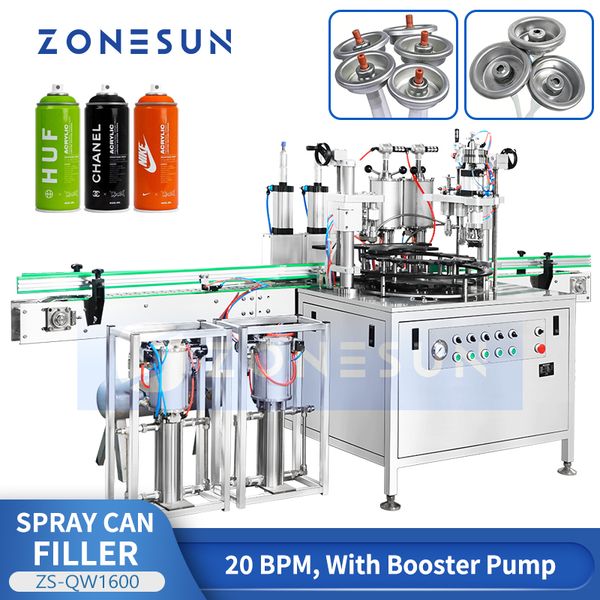 ZONESUN Aerosol Filling Machine Spray Can Sealer Semi Automatic Personal Care Household Cleaning Products Equipment ZS-QW1600