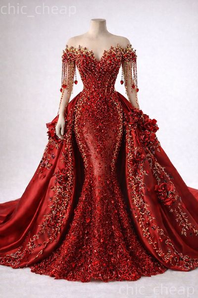 

2K26 Red Prom Dress 2026 Mermaid Prom Dress Rhinestones Beaded Detachable Train Flowers Evening Dresses Birthday Party Formal Receiption Gowns Dresses ZJ05, Royal blue
