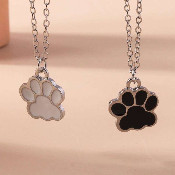 Cute Enamel Dog Cat Paw Necklaces for Women Men BFF Best Friends Couple Matching Pendant Necklace Set Birthday Gifts H260311