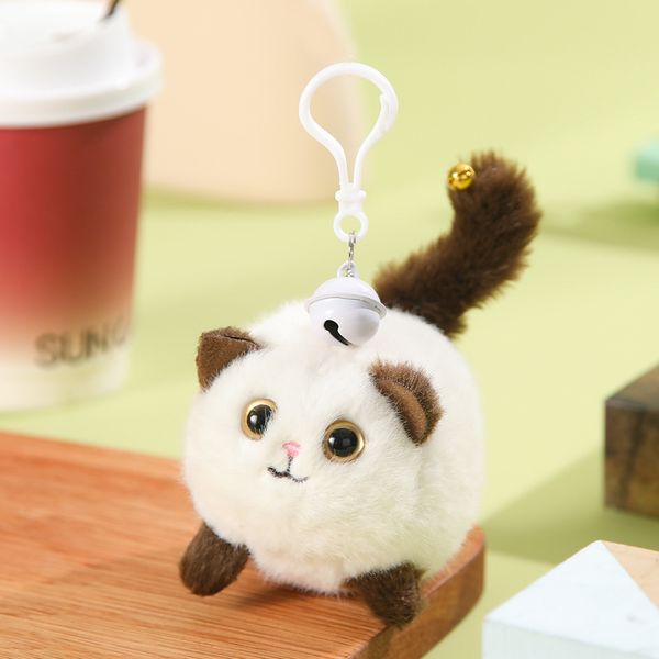 

White Plush Cat Pendant Cute Cartoon Pet Doll Keychain Accessory, Bear dog keychain with wagging tailbell
