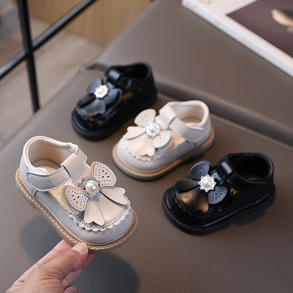 

Baby Girls Mary Jane Flats Cute Pearl Bow Non-Slip Toddler Princess Dress Shoes Perla Zapatos Casuales Antideslizantes Free shipping, Black
