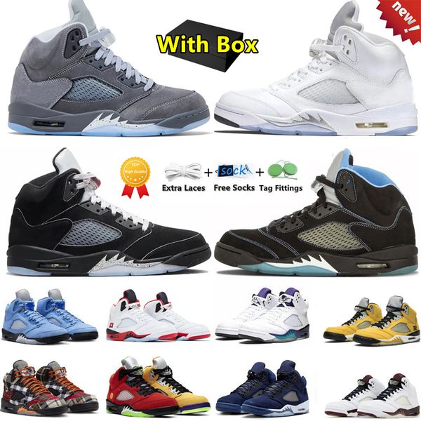 

2026 with box 5 5s mens basketball shoes White Metallic Wolf Grey Black University Blue Grape Violet Ore Black Metallic Reimagined men women trainers sports sneakers, Color#3