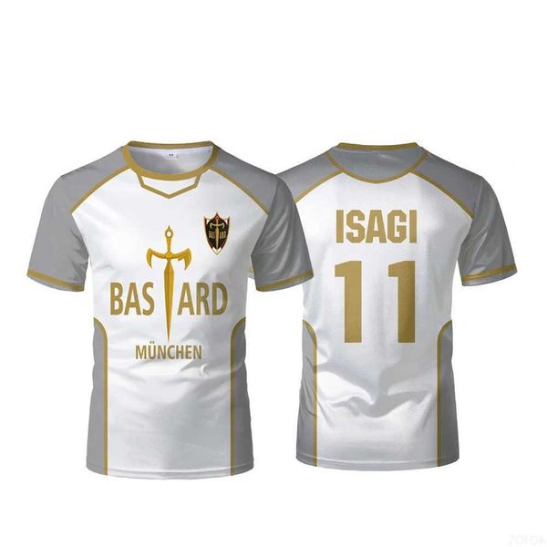 Blue Lock Anime Bastard Jersey White Mens Football T-shirt Kaiser Isagi Tops Breathable Sports Boy Ts L260312
