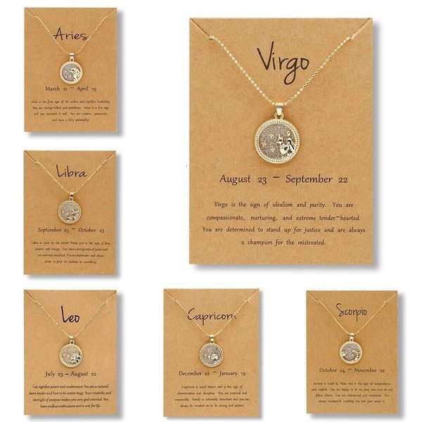 Fashion Star Zodiac Sign 12 Constellation Necklace Pendant Aries Leo Chain Choker Necklaces for Women Birthday Jewelry Gifts H260311