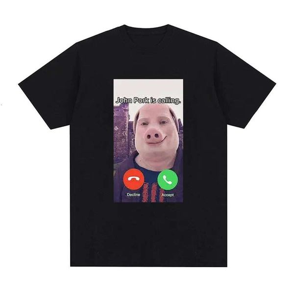 John Pork Is Calling Answer Call Phone T-Shirt Humor Funny Pig Lover Graphic Tee Top Streetwear Fashion Short Sleeve Outfit Gift J260312