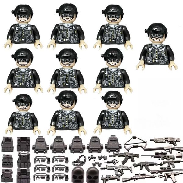 

Special Forces + Armored Car Brick Set, Military Combat Soldier Minifigures + Weapon Accessories, Building Toys for Boys, Black
