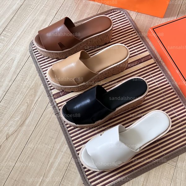 Designer Wedge Sandal Platform Sandals Wedges Heels Sandles Slides Leather Chunky Block Heel Flip Flips Slide Slippers Thick Sole Mules Shoes