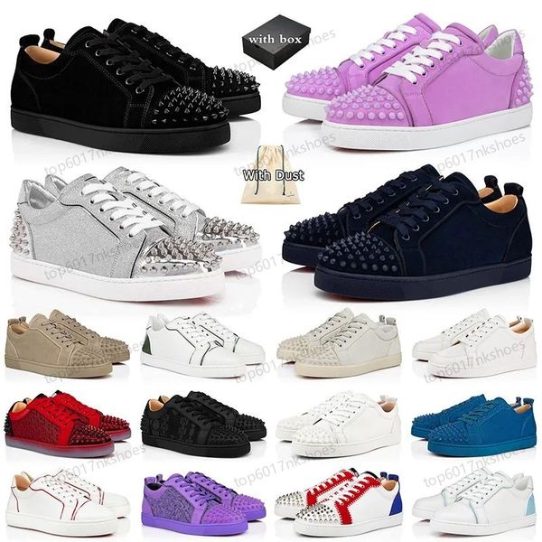 

With Box Designer Shoes Red Dress Shoes Men Women Casual Shoes Bottoms Sneakers Glitter Grey Leather Suede Luxury Fashion Spikes Luxury Classic Office Trainers, Color 1
