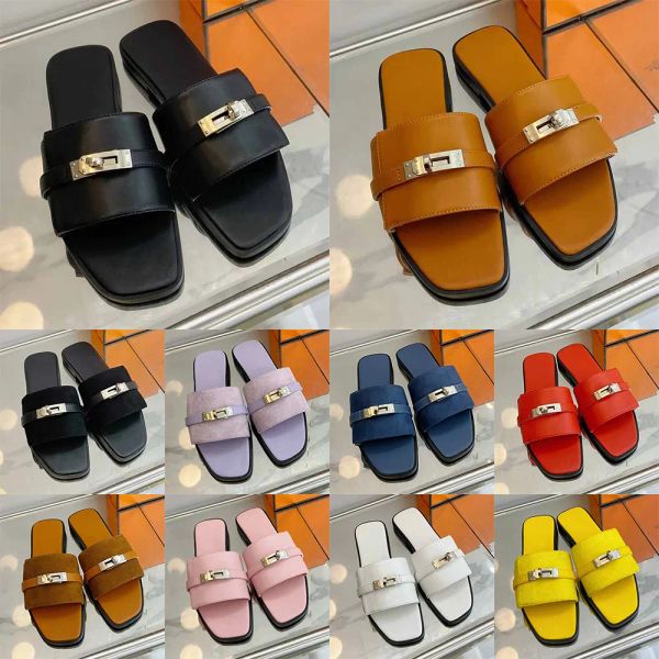 

Designer sandals Sandales Slippers with lock Womens slippers fashionable floral slippers leather rubber flat shoes slides summer beach shoes bathroom slippers, Color 11