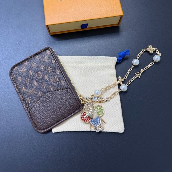 

Luxury Designer Keychain Mini Wallet Credit Card Holder Purse High Quality Unisex Bag Charm Classic Leather Floral Keychain