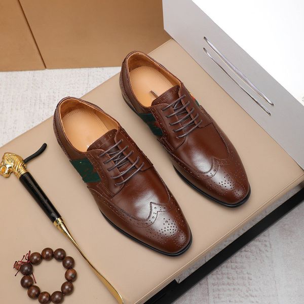 New Mens Dress Shoes Fashion Breathable Casual Genuine Leather Lace Up Oxfords Shoes Men Brand Business Party Oxfords Size 38-46 grew0002