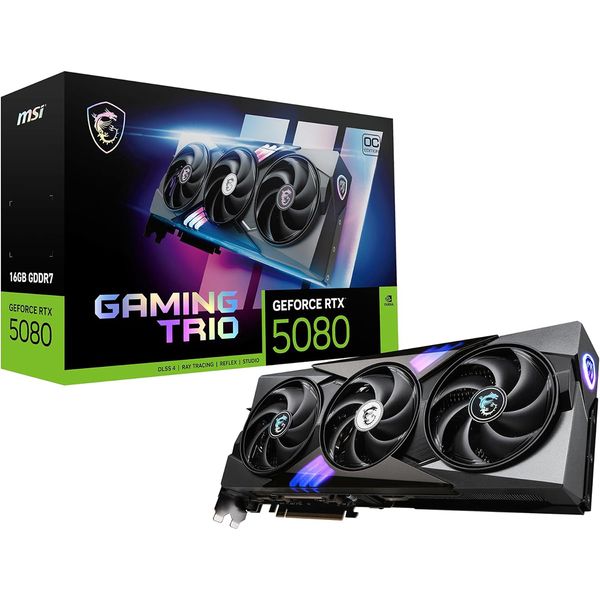 MSI GeForce RTX 5080 16G Gaming Trio OC Graphics Card - RTX 5080 GPU, 16GB GDDR7 RGB - HDMI 2.1b, DisplayPort 2.1b
