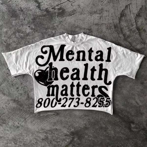 

Men's T Shirts Mental Health Matters Graphics Cotton Cropped T-Shirts Men Y2K Short Sleeves Vintage Oversize Tshirt Streetwear Women Tops, Yellow