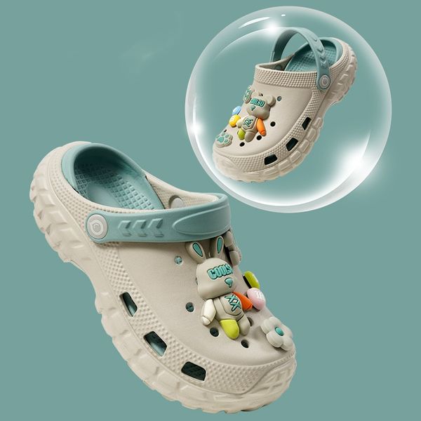 

Kids Cartoon Clogs Sandals Boys Girls Cute Bear Charms Non-slip Beach Slippers Summer Breathable EVA Garden Shoes Free shipping, Beige