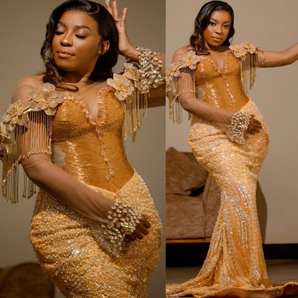 

2K26 Gold Prom Dress 2026 Mermaid Prom Dress Flowers Crystals Tassels Sequined Evening Dresses Birthday Party Formal Receiption Gowns Dresses ZJ064, Silver