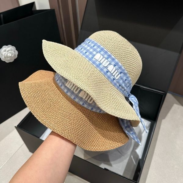 

Bucket Hat Designer Women Woven Grass Wide Brim Fisherman Hat Men and Women Summer Breathable Sunscreen Large Brim Beach Vacation, Beige