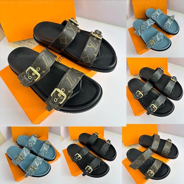 

Designer Shoes Bom Dia High quality Genuine Leather sandal Slipper Casual Shoe summer beach gladiator Mules hasp Woman Flat Slide Designer Sliders sandale, Color 1