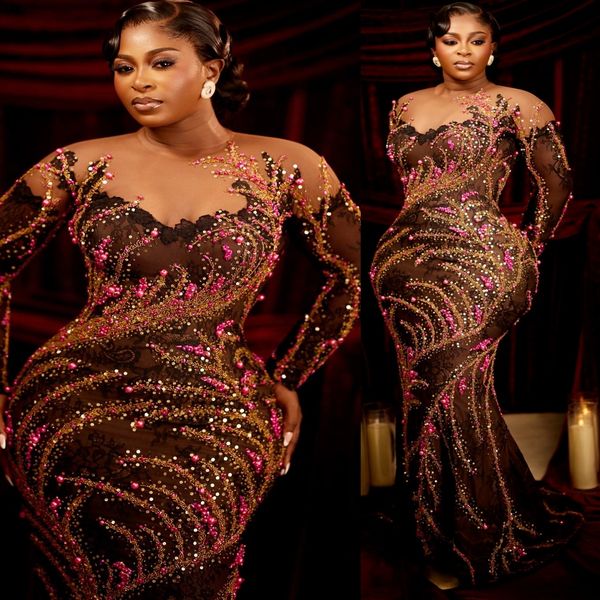 

2K26 Aso Ebi Brown Prom Dress 2026 Mermaid Prom Dress Lace Beaded Pearls Lace Vintage Evening Dresses Birthday Party Formal Receiption Gowns Dresses ZJ076