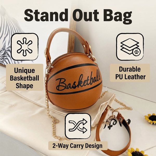 

Women's Novelty Basketball Shaped Mini Bag Cute Round Purse with Chain Strap for Casual Daily Streetwear, Basketball-003-pink