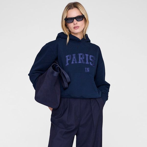 

26ss Hooded Cotton Sweatshirts Women Designer PARIS Navy Blue Hoodies Fashion New Pullover Sweatshirt, Lightgrey
