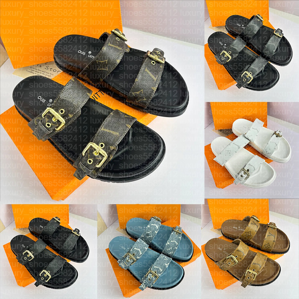 

Shoes for women Designer Shoes Bom Dia High quality Genuine Leather sandal Slipper Casual Shoe summer beach gladiator Mules hasp Woman Flat Slide Designer sandale, Color 10