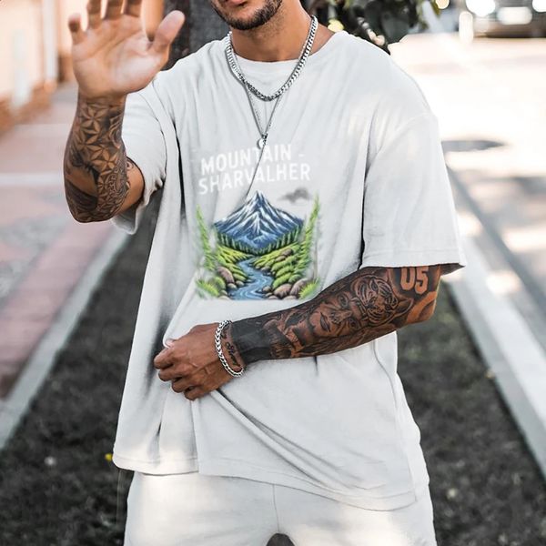 American Streetwear Mens Pure Cotton Short Sleeve T-Shirt Graphic Retro Y2K Print Loose Fit Trendy Top 260318