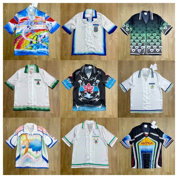 

26ss Casabalnc High Quality Pattern Print Silk Shirt New Tide Men Designer Casual Hawaiian Beach Vacation Button Up Loose Lapel Short Sleeve Silks Shirts Coat Tops tn, Slategray