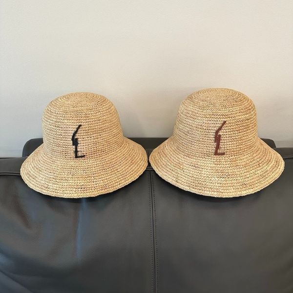 

Designer Bucket Hat Women Woven Grass Wide Brim Fisherman Hat Chapeau Summer Breathable Sunscreen Large Brim Beach Vacation, Black