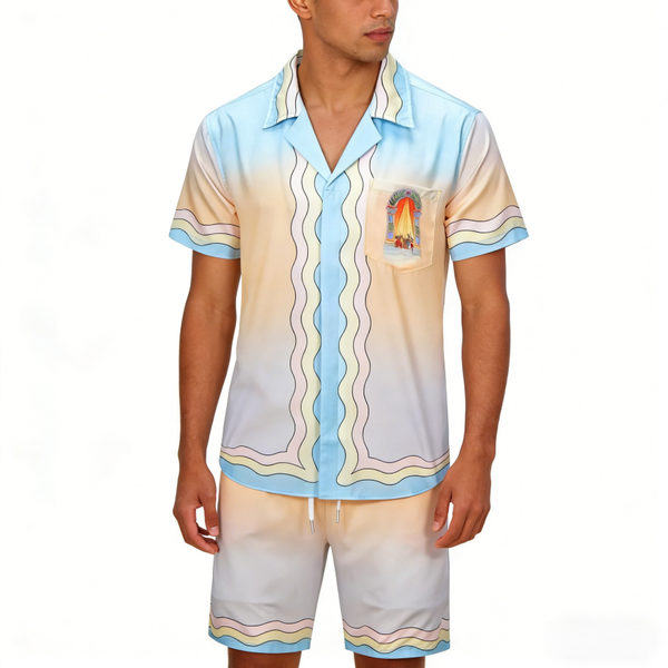 

Men's T-Shirt & Shorts Set Designer Vacation Beachwear Two Piece Summer Casual Polo Top and Shorts featuring Hawaiian Style Floral & Letter Prints oversized t shirt, 5color