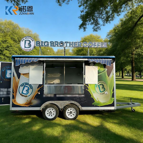 Commercial Food Truck Trailer with Service Windows And Storage Cabinets for Coffee Snack Burger Mobile Cart