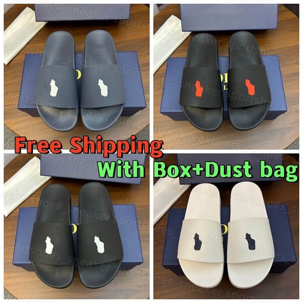 

Free Shipping Designer Slippers Men Women Polo Slides Black White Loafer Flat Heel Mule Slide Flip Flops Leather Sand Classic Summer Beach Slipper Sandals 38-46, Chestnut high-heel
