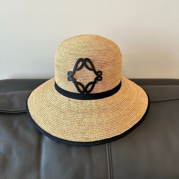 

Hats Designers Women Designer Bucket Hat Woven Grass Wide Brim Fisherman Hat Chapeau Summer Breathable Sunscreen Large Brim Beach Vacation, Black