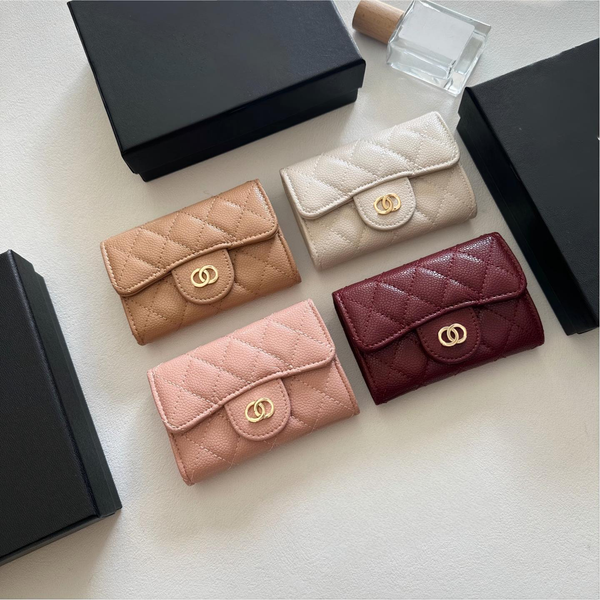 

designer wallets luxury Caviar cowhide Ball pattern quilting Pouch short Sheepskin pattern Credit Card Holder bags women of Golden spliced leather chain 10A., Red