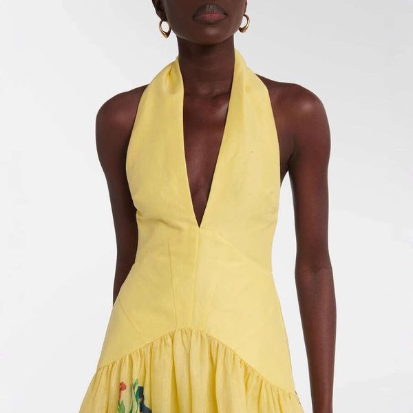 New Summer Fashion Cross-Border European and American Printed Halter Neck Backless Deep V-Neck Dress for Women
