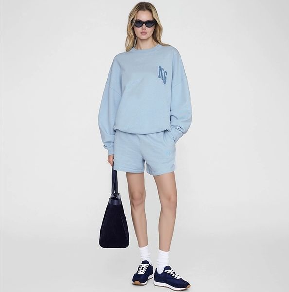 

26ss Embroidered Terry Fleece Tracksuits Cotton Crewneck Sweatshirt for Women Loose Pullover Jumpers Fashion Designer Hoodies Comfy Shorts, Blue