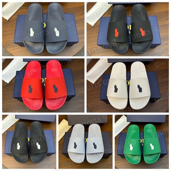

Free Shipping Designer Sandals Mens Polo Slides Black White Slippers Loafer Flat Heel Slide Flip Flops Leather Sand Classic Beach Slipper Sandal Sliders Size 38-46, Red