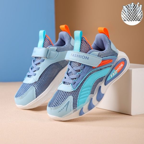 

Free Shipping Boys Girls Big Mesh Sneakers Strap Closure Breathable Lightweight Sport Running Shoes Blue Orange Non-Slip Kids Athletic Shoes Size28-39, Fluorescent green