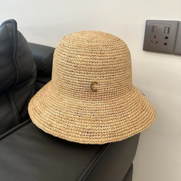 

Sun Hat Hats Designers Women Spring Hat Woven Grass Wide Brim Fisherman Bucket Chapeau Breathable Sunscreen Large Brim Beach Vacation, Beige