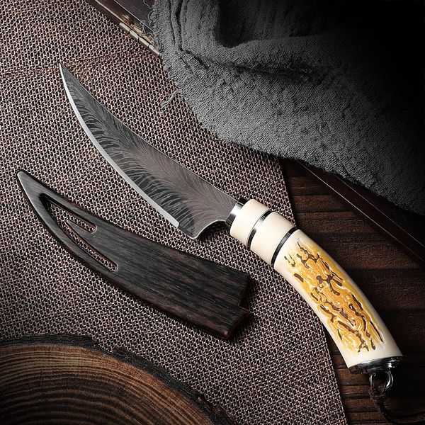 Boning knife with sharp curved blade for Kitchen High hardness forging Damascus texture Sharp fruit 260318