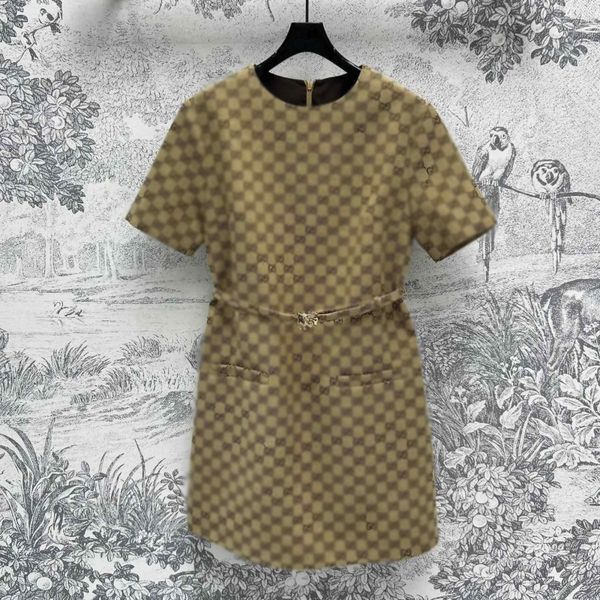 

2026 Designer new fashion clothes tops women t-shirt skirts set trend high-end letter print casual small round neck contrasting belt short sleeved dress, Color#2